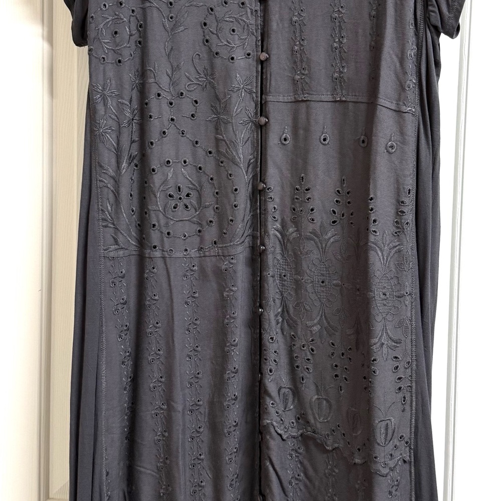 Anthropologie-Tiny Chic Steel Grey Embroidered Dress